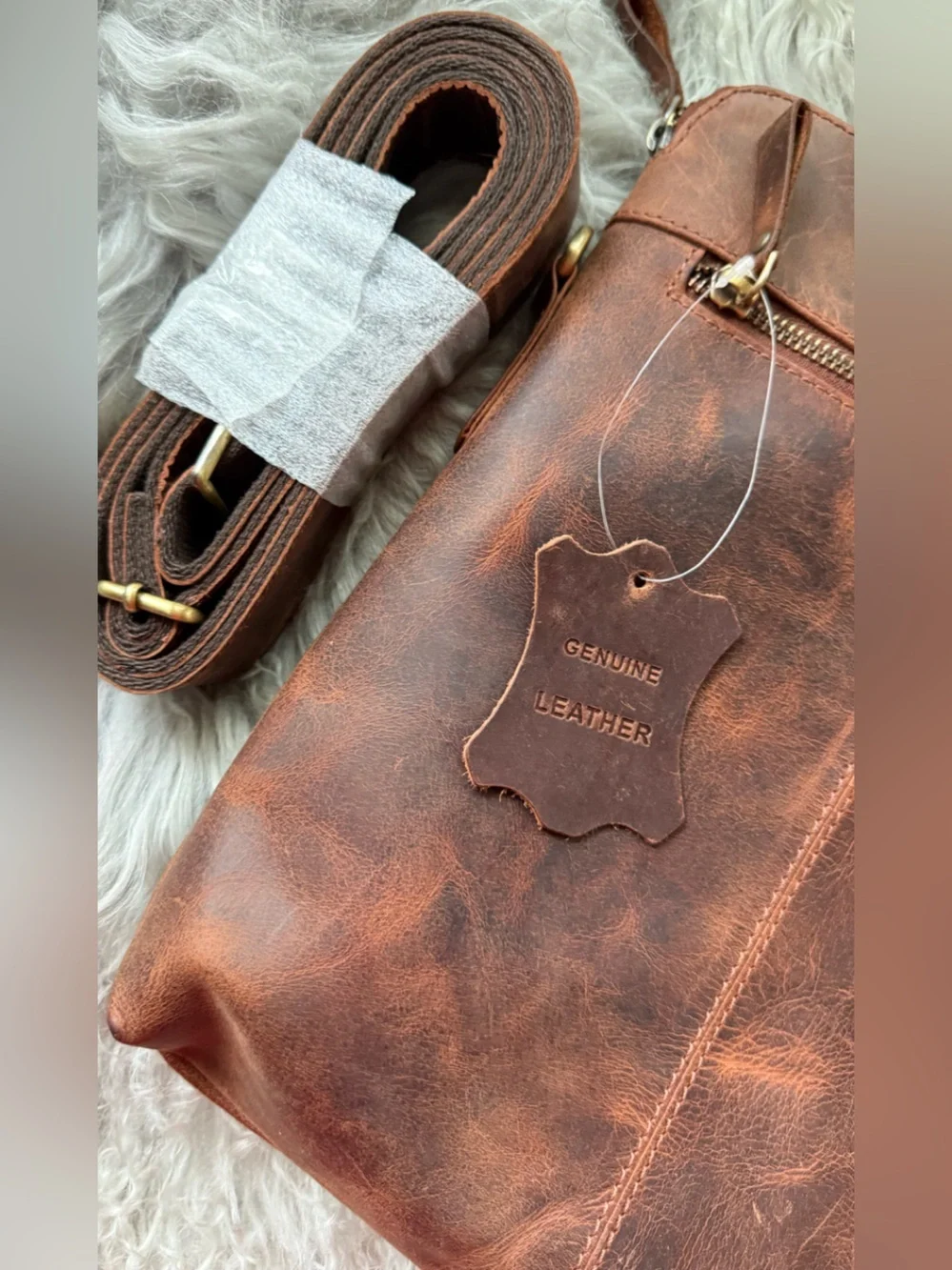 Rochere Genuine Leather Messenger Bag Rustic Brown Crazy Horse Leather NWT